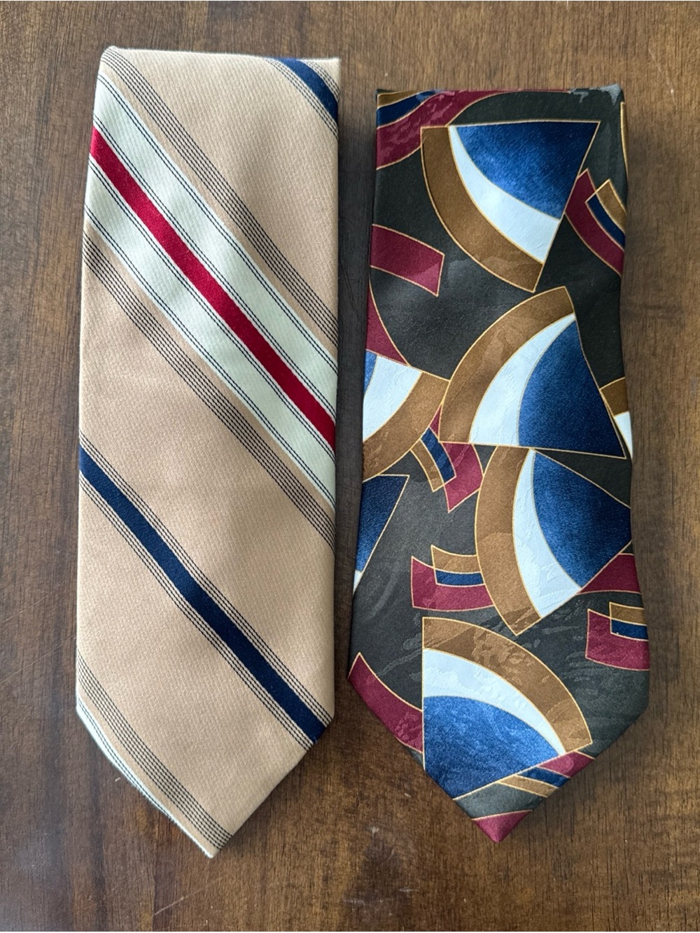 Andhurst lot of 2 Vintage Ties Green Geometric Tan Stripes 70s Abstract USA made